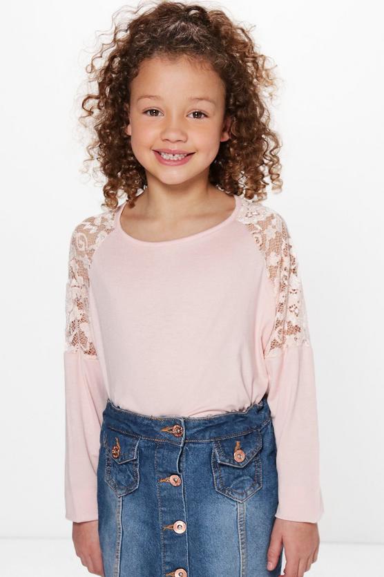 Girls Long Lace Sleeve Top
